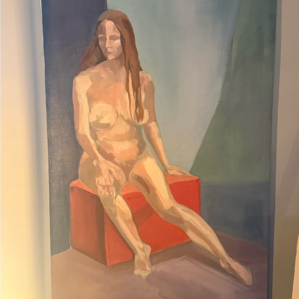 Original Nude Art Canvas with Red and Blue Tones - Picture 6 of 8